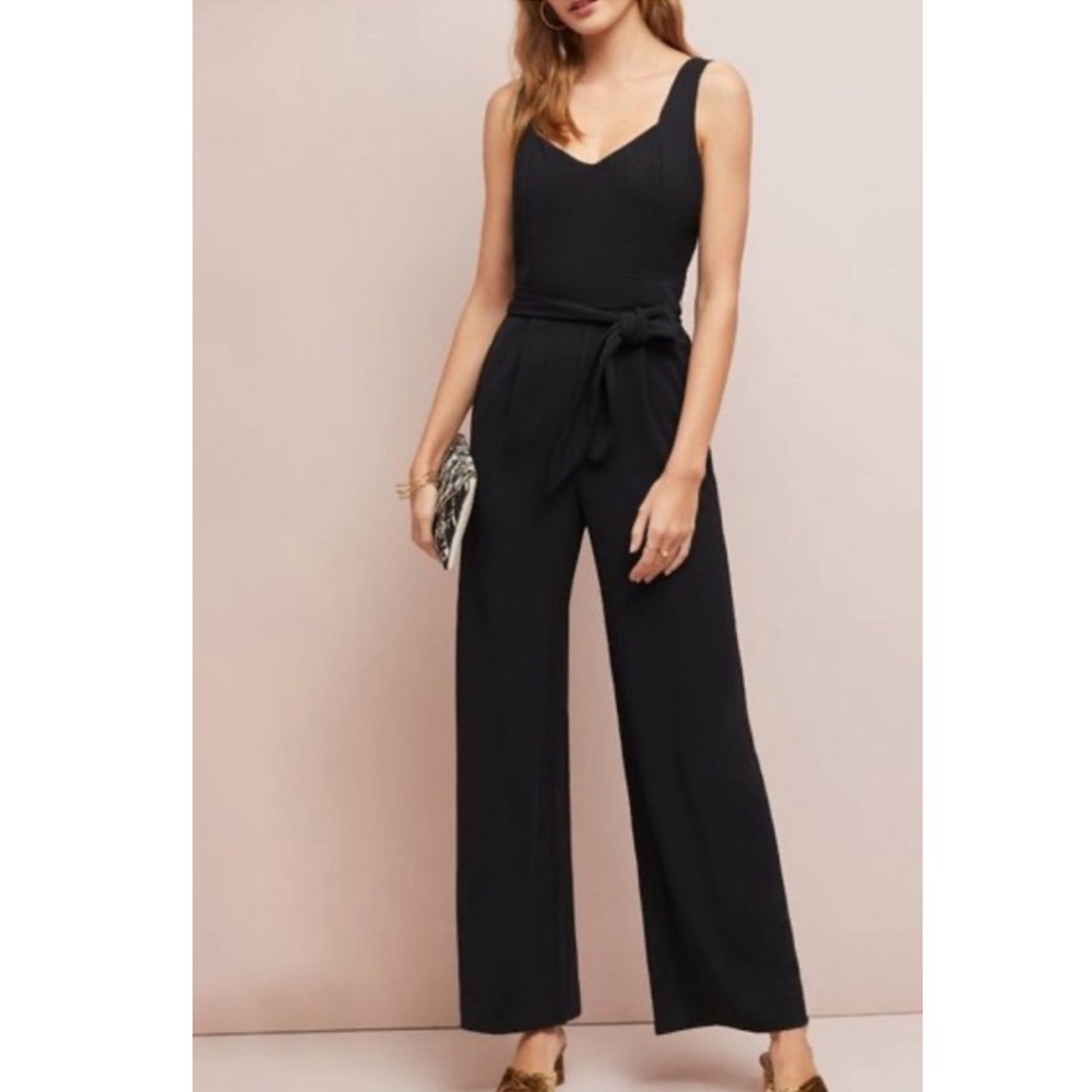 Anthropologie The Essential Black Sleeveless Belted Jumpsuit Size 12